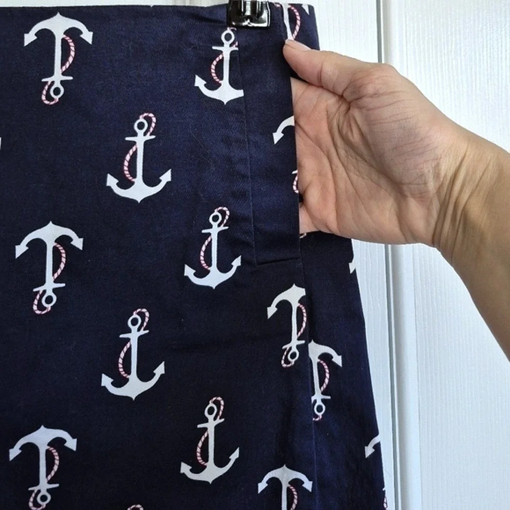 J. Crew Navy Blue White Anchor Print Mini Skirt With Pockets‎ Womens 00